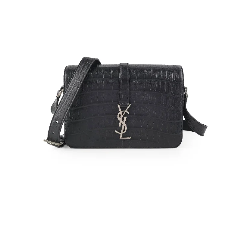 Saint Laurent Black Croc Embossed Crossbody