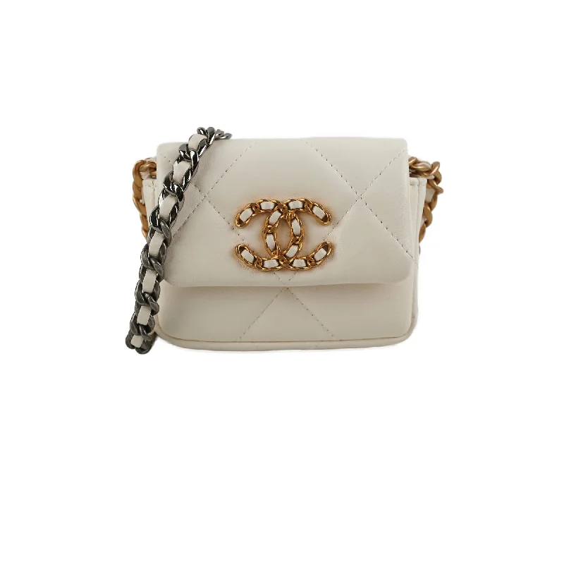 Chanel 19 Coin Purse with Chain White Goatskin