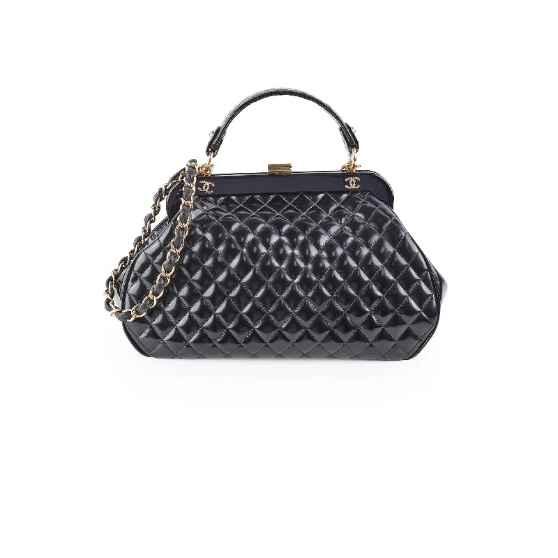 Chanel Mademoiselle Frame Patent Leather Bag Black