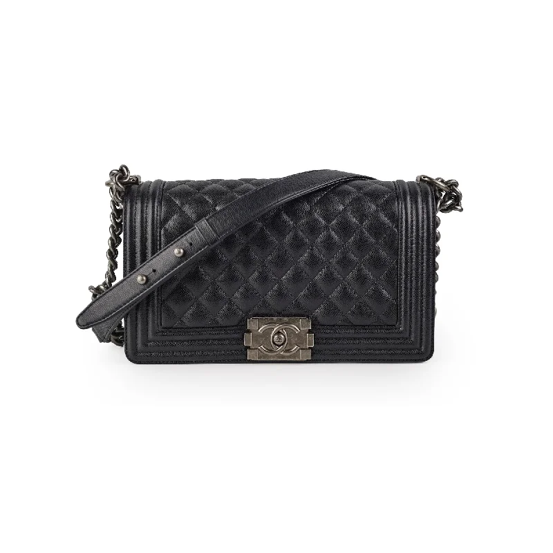 Chanel Old Medium Caviar Boy Black Microchip