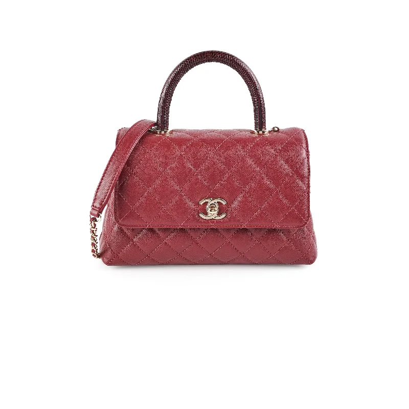 Chanel Small Coco Handle Caviar Burgundy Lizard Embossed