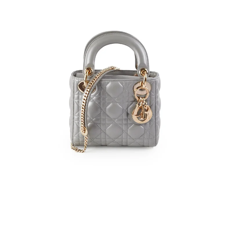 Christian Dior Lady Dior Mini Lambskin Grey