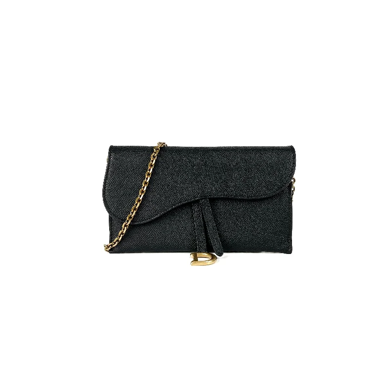 Christian Dior Long Saddle Wallet On Chain WOC Black