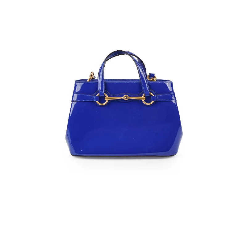 Gucci Patent Bright Bit Tote Blue