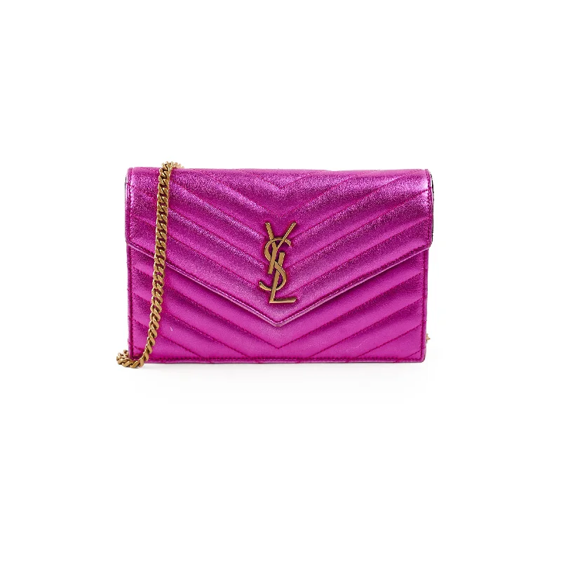 Saint Laurent Envelope Wallet On Chain WOC Metallic Pink