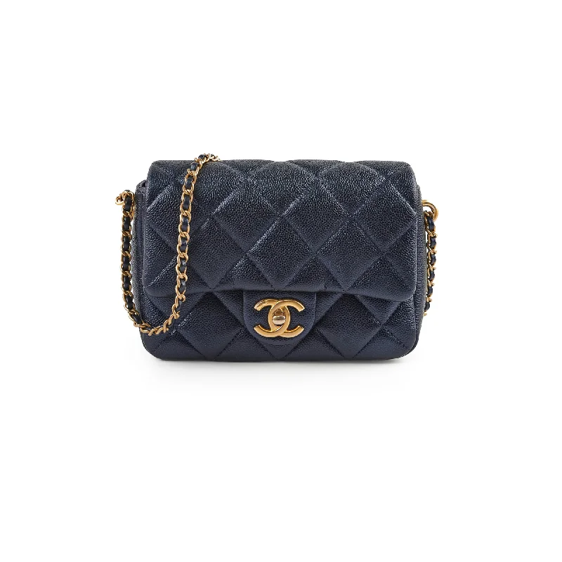 Chanel Seasonal Square Flap Iridescent Black Caviar Microchip