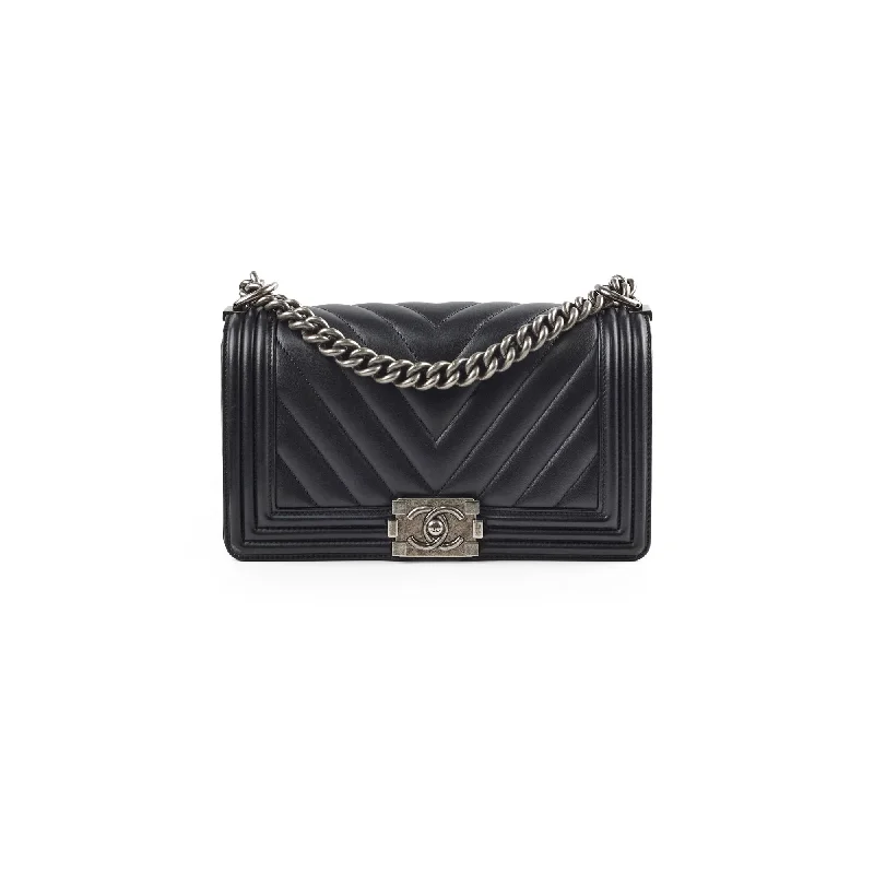 Chanel Old Medium Boy Chevron Lambskin Black