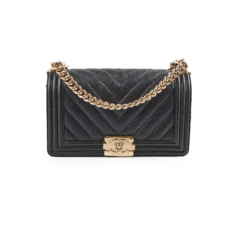 Chanel Boy Medium Caviar Chevron Black