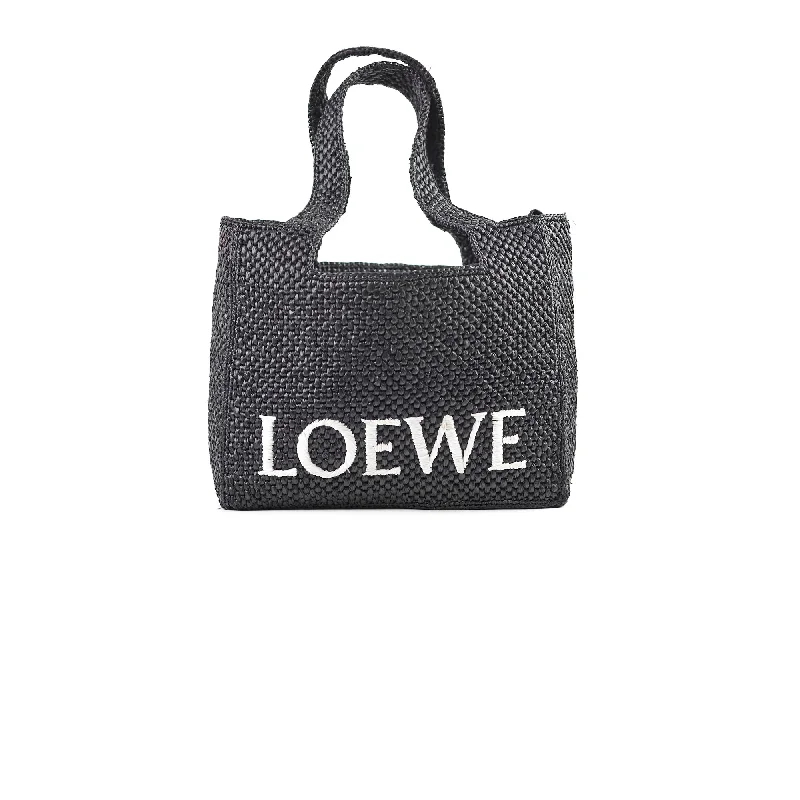 Loewe Medium Font Tote in Raffia Black