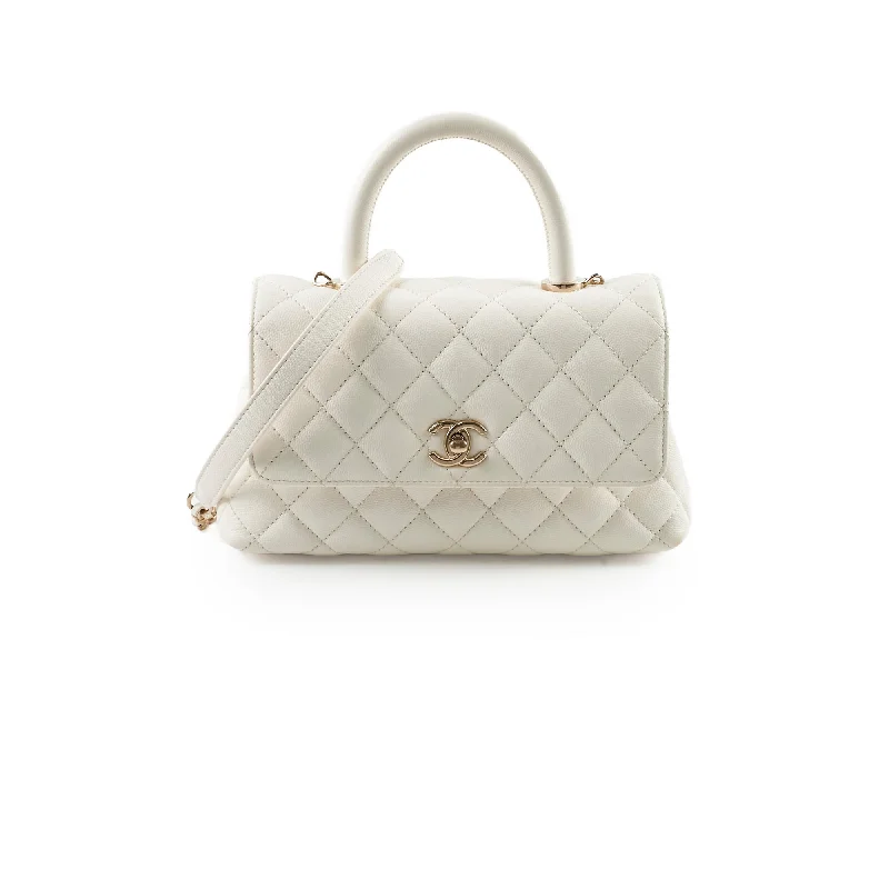 Chanel Small Coco Handle Caviar White GHW