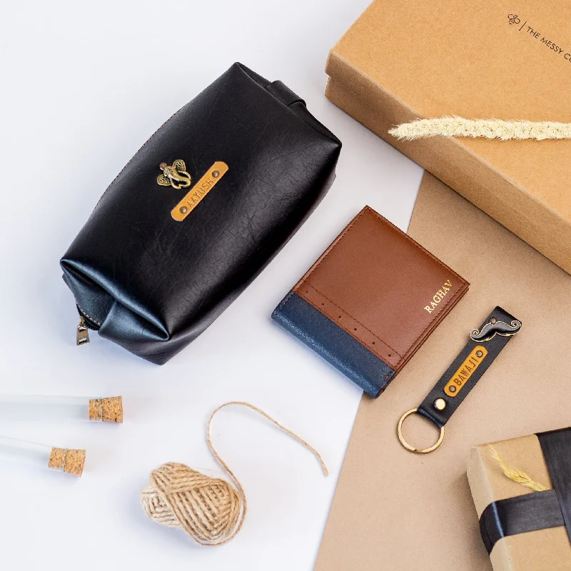 Personalised Leather Wallet, Pouch & Keychain Gift for Brother