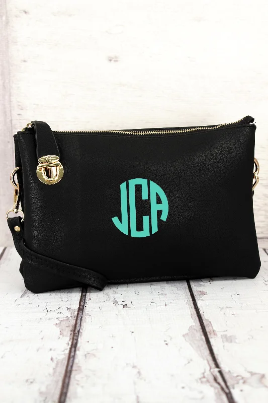 Black Faux Leather Buckle Lock Crossbody Clutch