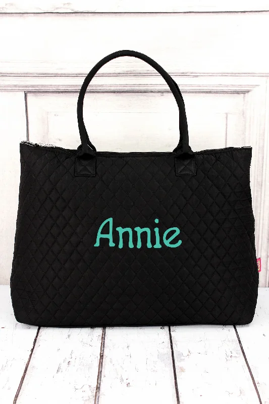 Black Quilted Large Shoulder Tote