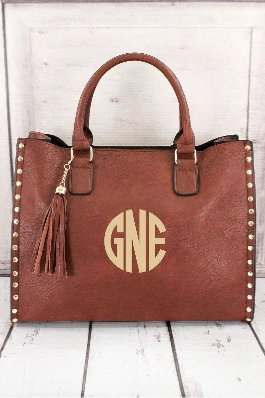 Brown Faux Leather Studded 2-in-1 Tassel Tote