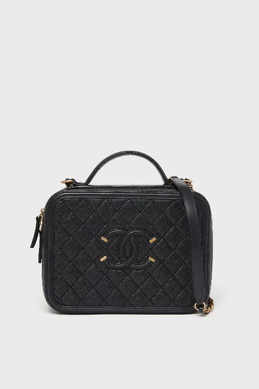 CHANEL Black Large Filigree Quilted Vanity Case