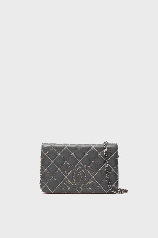 CHANEL Grey Wild Stitch Wallet on Chain