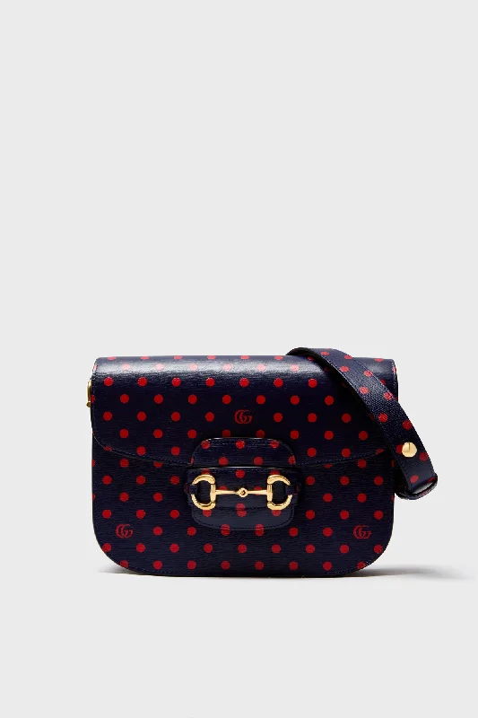 Gucci Blue Horsebit Polka Dot And Blue Leather Shoulder Bag