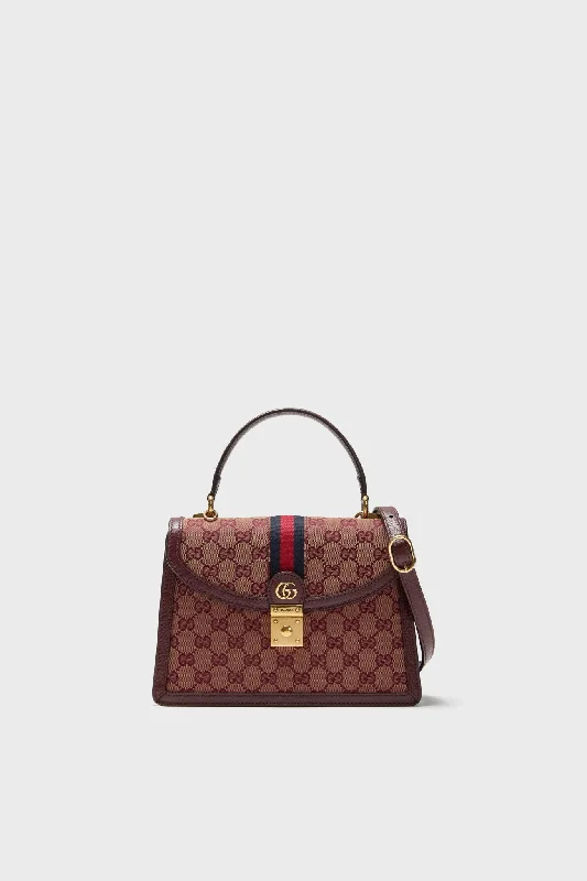 GUCCI Red Small GG Coated Canvas Ophidia Flap Top Handle Bag