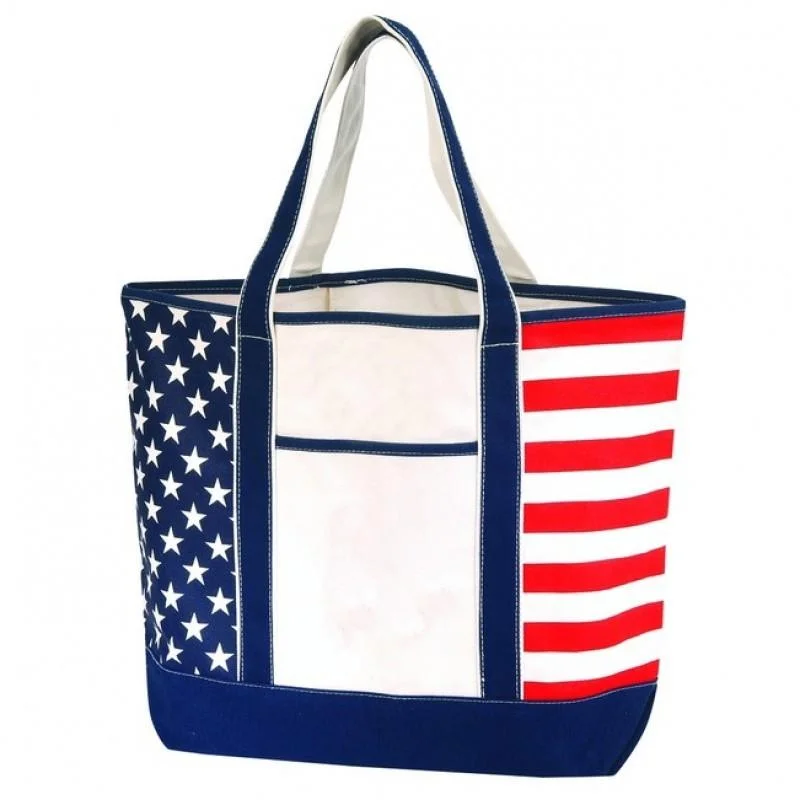 Large Sturdy Canvas Tote Bag w/ US Flag Imprint