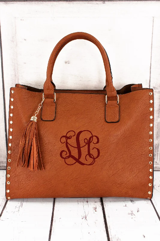 Light Brown Faux Leather Studded 2-in-1 Tassel Tote