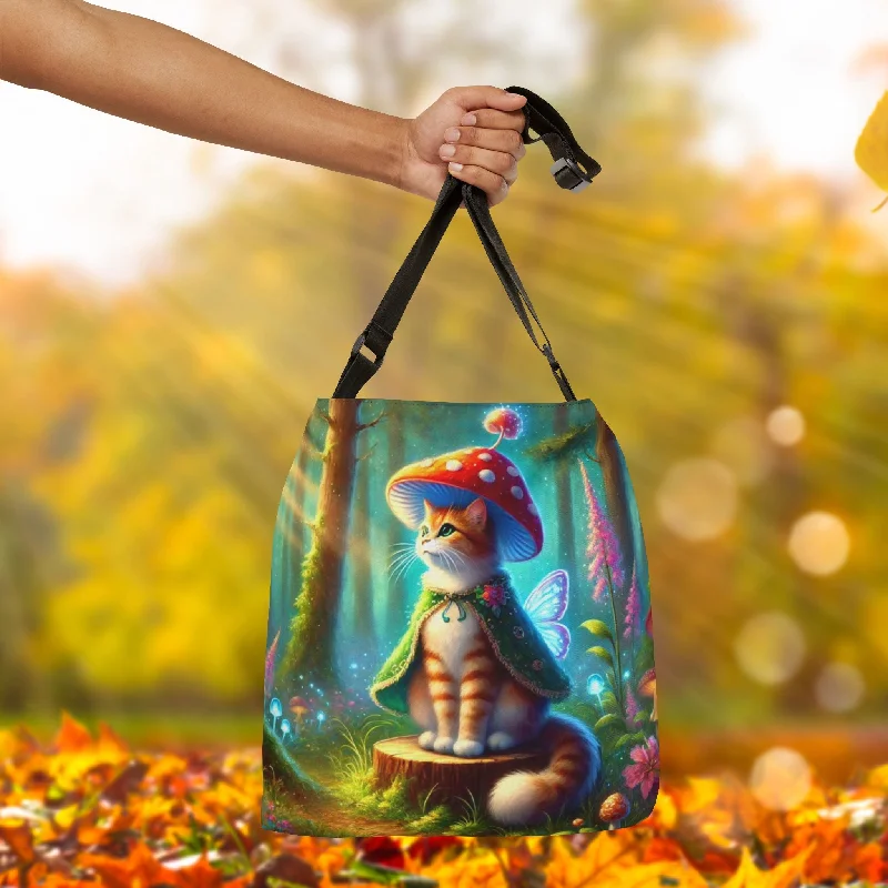 Magic Mushroom - Orange Cat Fairy - Adjustable Tote Bag