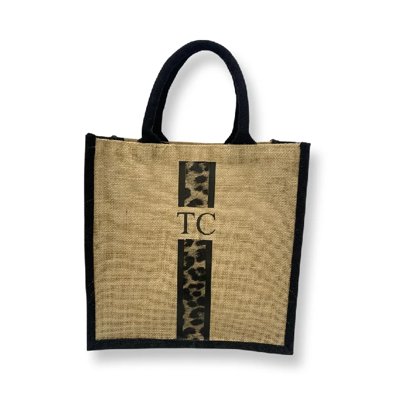 Medium Personalized Waterproof Burlap Tote - Leopard Stripe