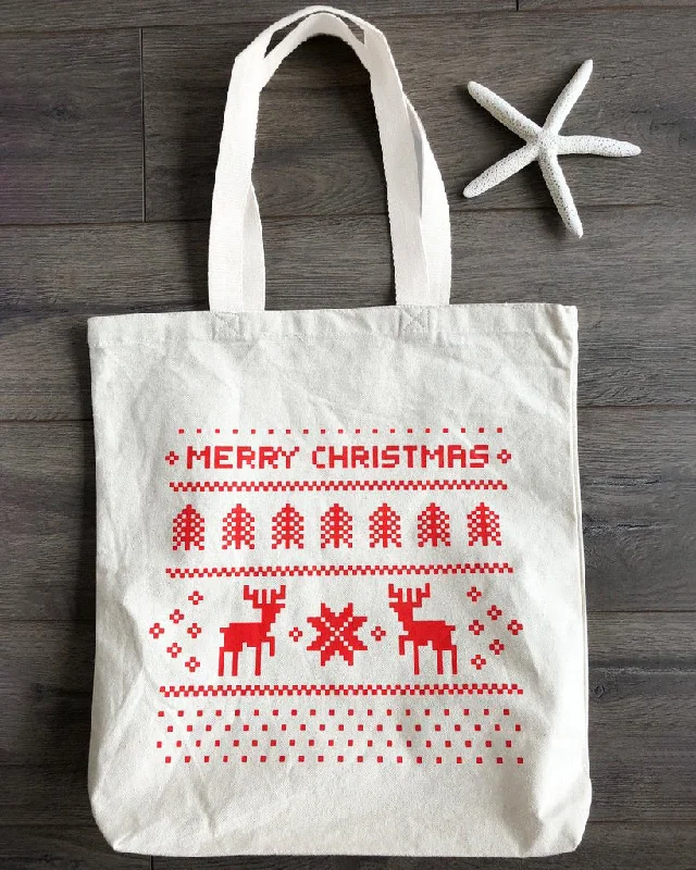 Merry Christmas Medium Tote Bags w/Gusset