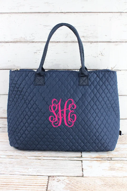 Navy Quilted Large Shoulder Tote