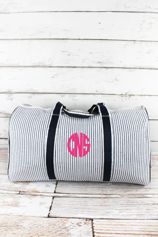 Navy Striped Seersucker Duffle Bag 21"