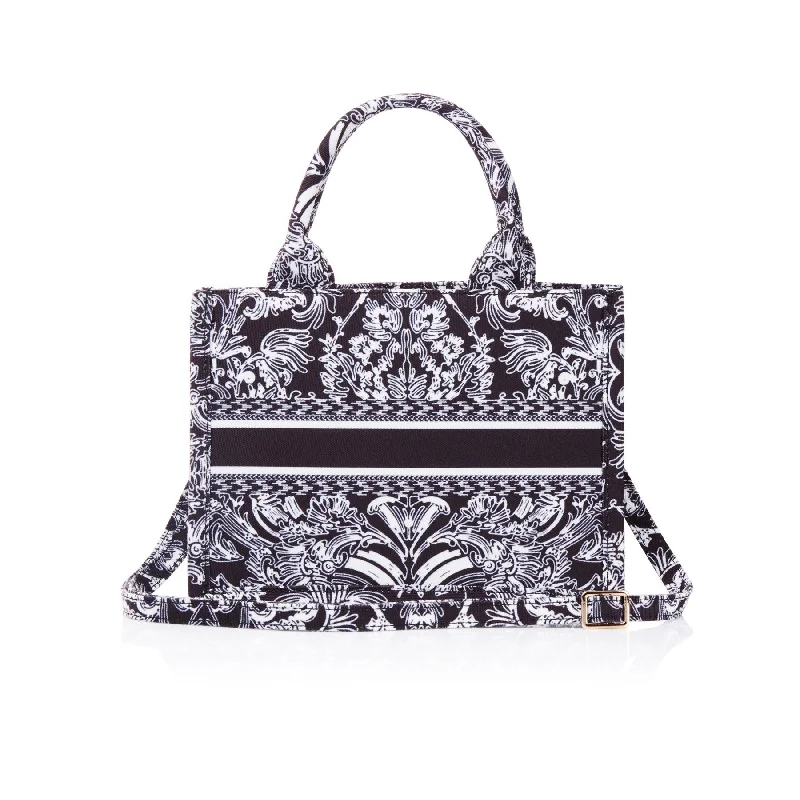 pcd. Mini Bella Tote - Black and White Vintage lace