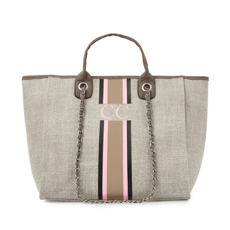 pcd. Striped Canvas Tote Bag - Beige