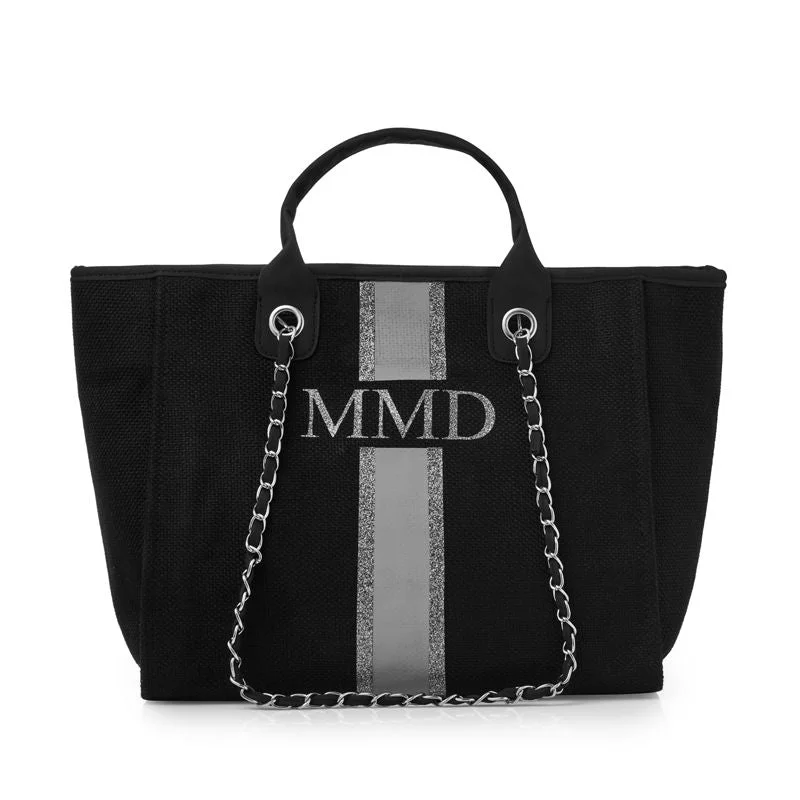 pcd. Striped Canvas Tote Bag - Black