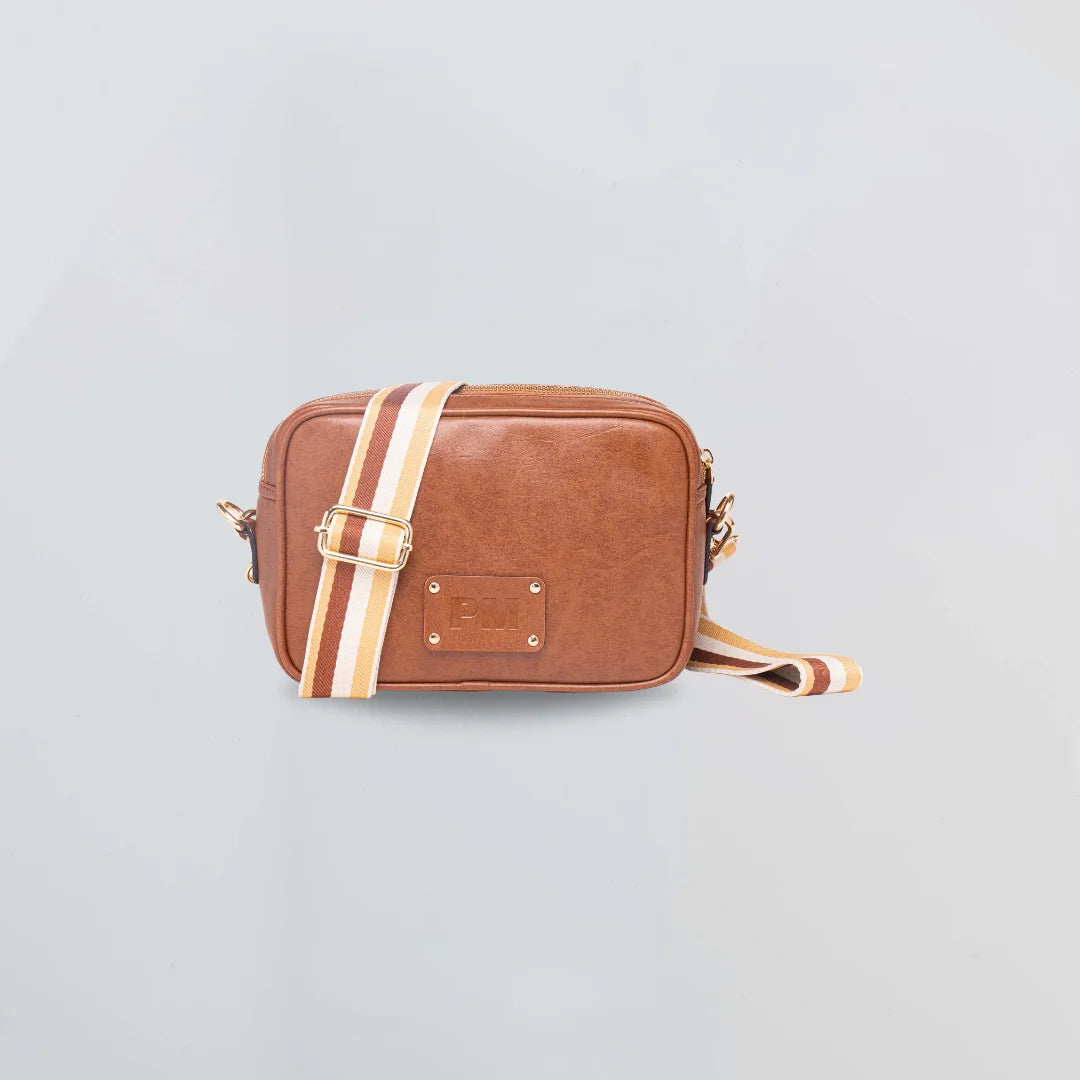 PERSONALISED DOUBLE ZIP SLING BAG - TAN