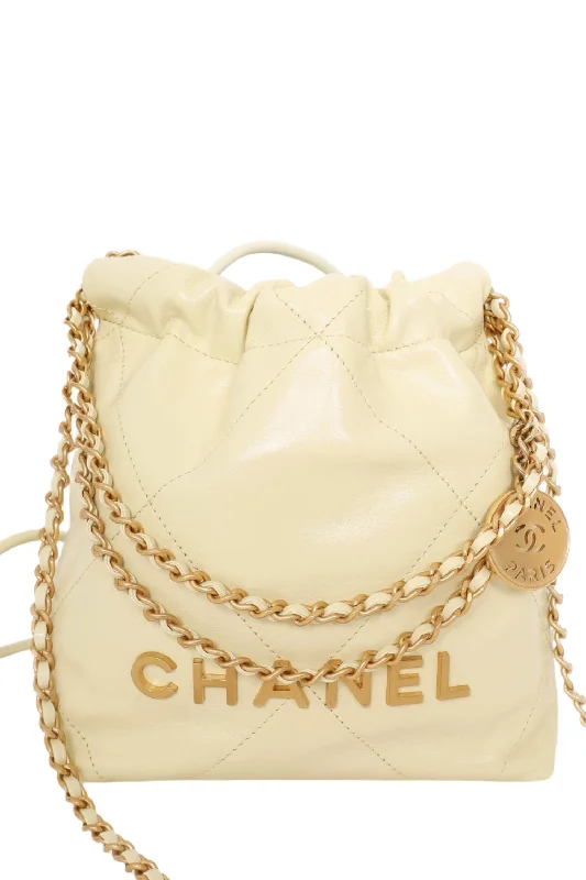 Pre-Loved Chanel™ 2023 Yellow Lambskin Mini 22 Hobo Bag