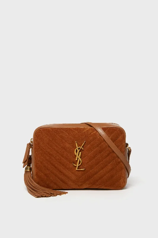 Saint Laurent Cinnamon Suede Medium Lou Satchel Bag