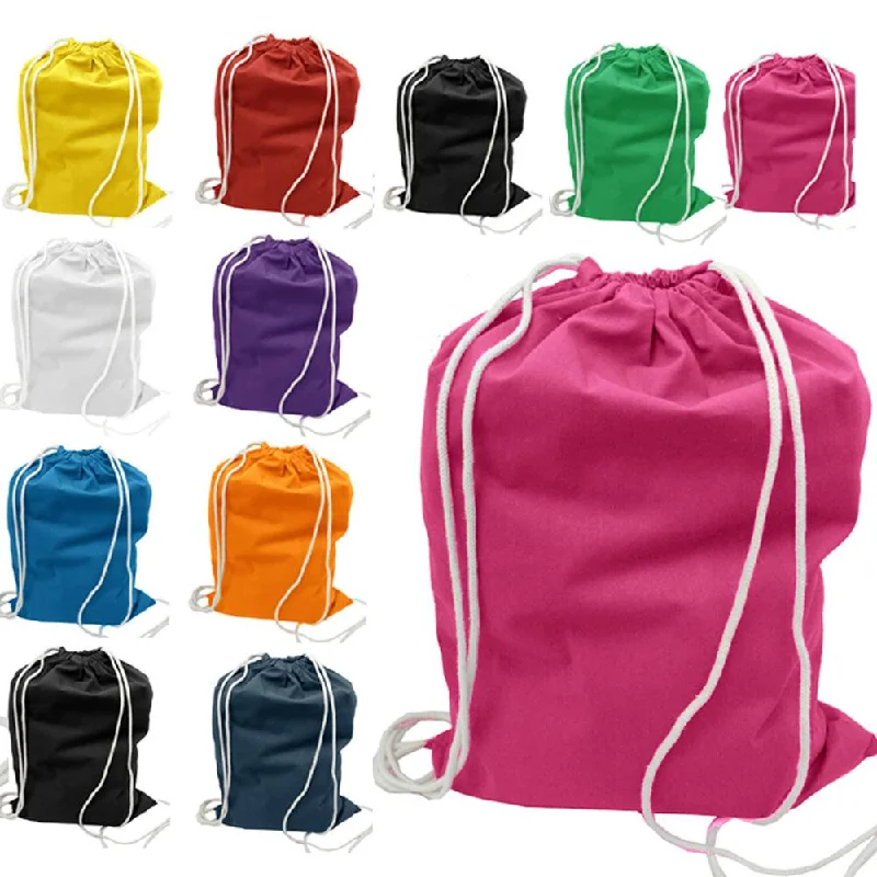 Set of 100 - High Quality Canvas Drawstring Bag Cinch Packs- Blank BPK388