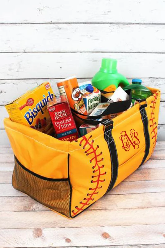 Softball Laces Collapsible Haul-It-All Basket with Mesh Pockets