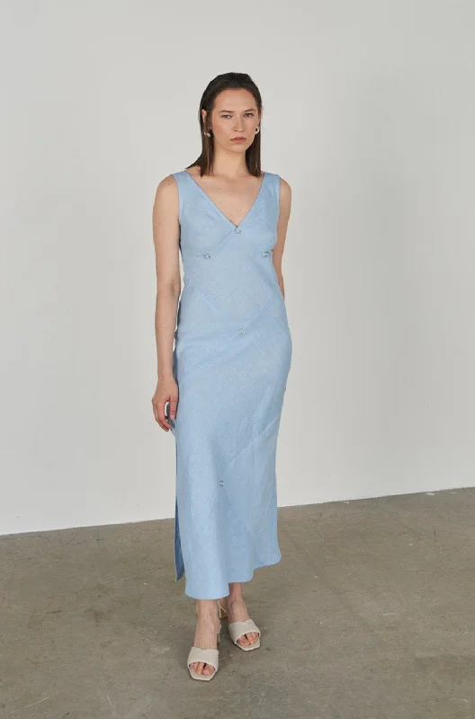 Tapelne Sustainable Spliced blue linen dress