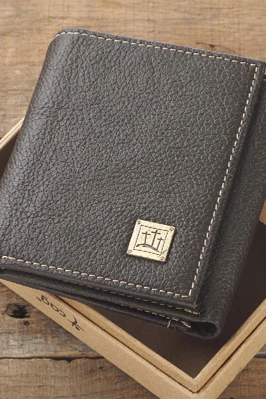 Three Crosses Genuine Leather Tri-Fold Wallet