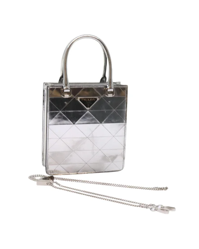 Silver Metallic Leather Hand Bag with Shoulder Strap and Dust Bag