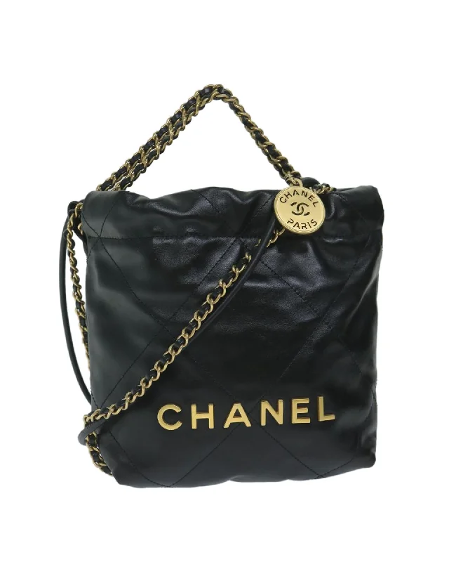 Luxury Black Leather Chain Hand Bag with Shoulder Strap and Dust Bag