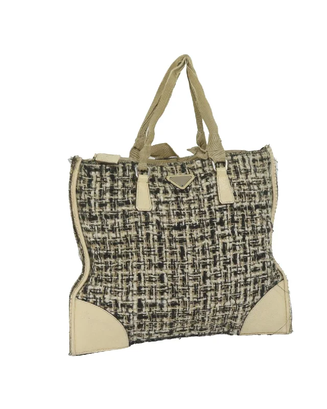 Beige and Black Tweed Hand Bag by Italian Designer