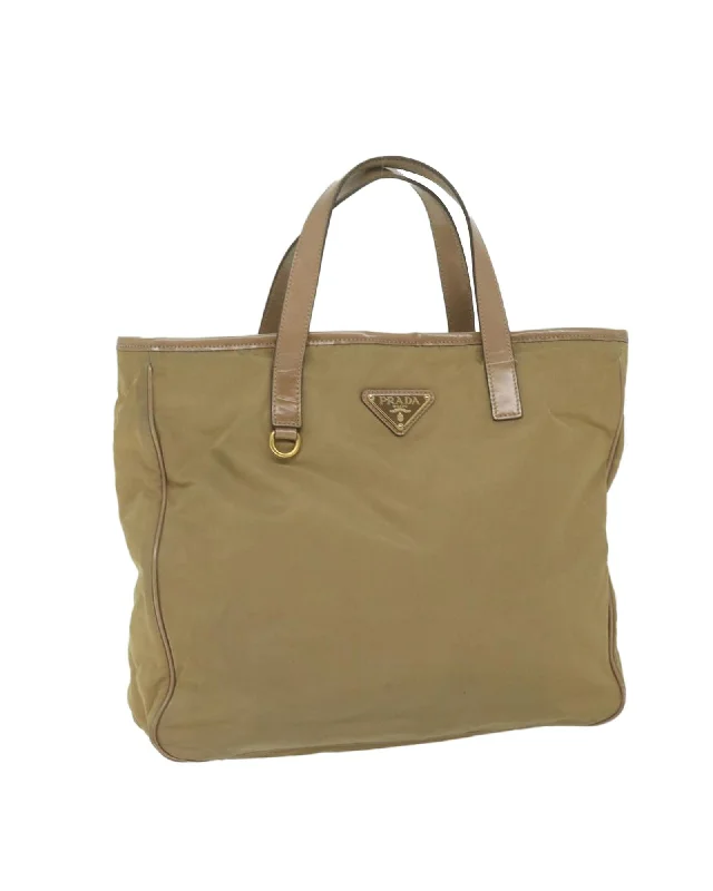 Beige Nylon Hand Bag with Shoulder Strap