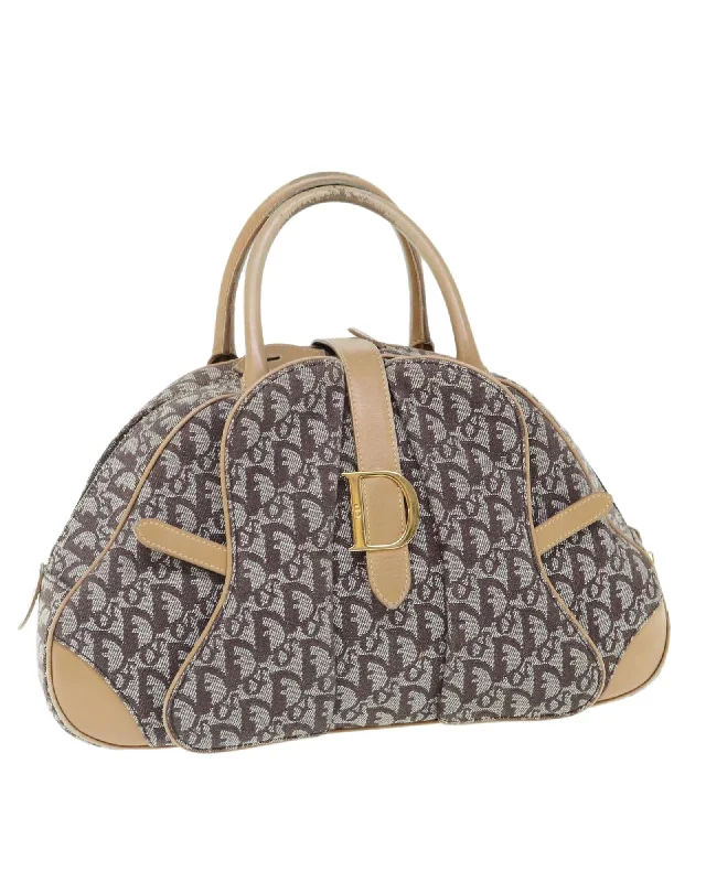 Canvas Hand Bag with Trotter Pattern in Beige/Brown by Christian Dior