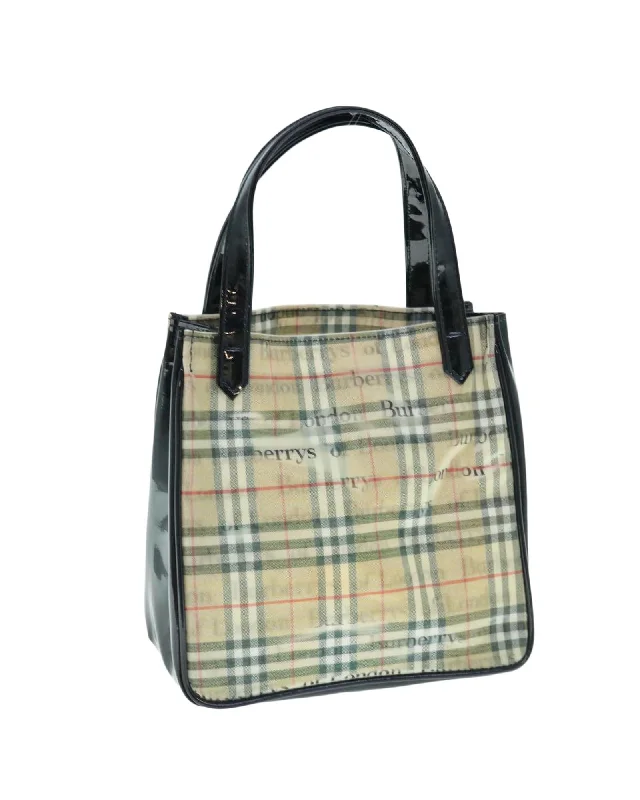 Beige Nylon Hand Bag with Burberrys Signature Check Design - Authentic