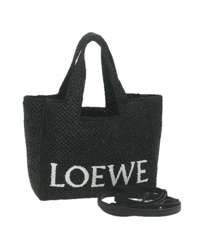 Black Raffia Tote Hand Bag with Shoulder Strap