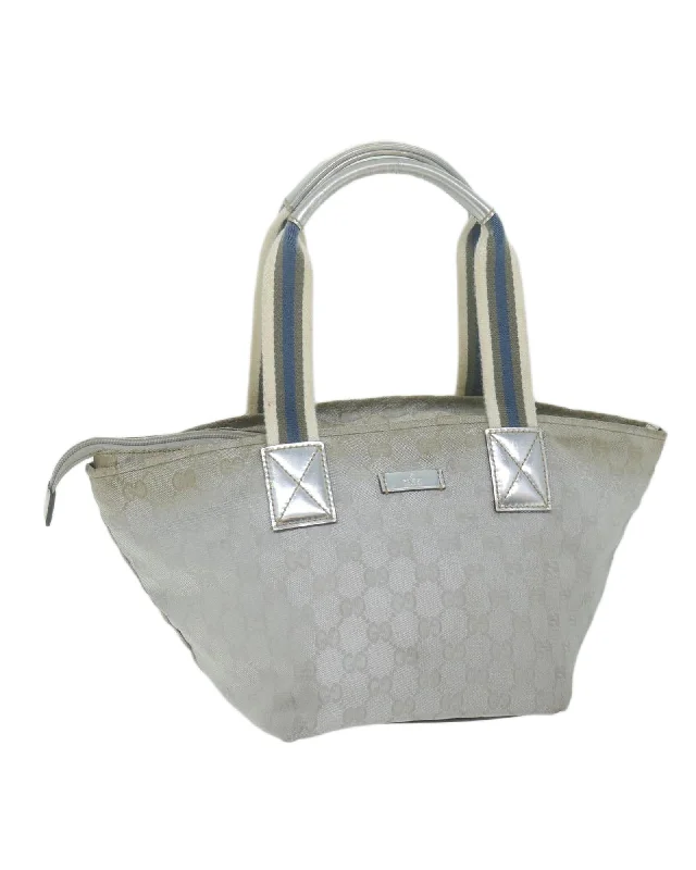 Authentic Silver GG Canvas Hand Bag by Gucci