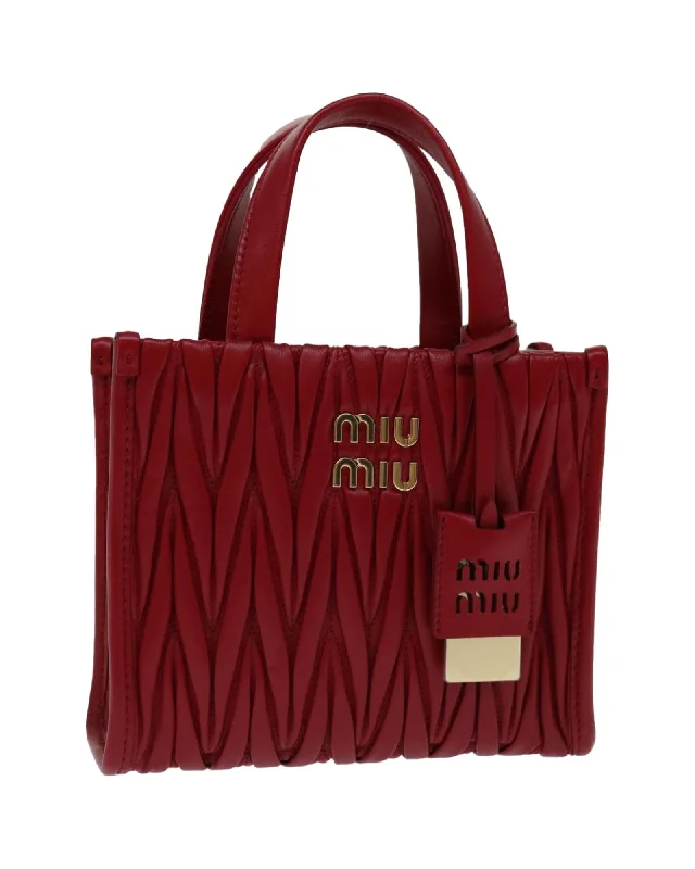 Red Leather Quilted 2-way Handbag by Miu Miu