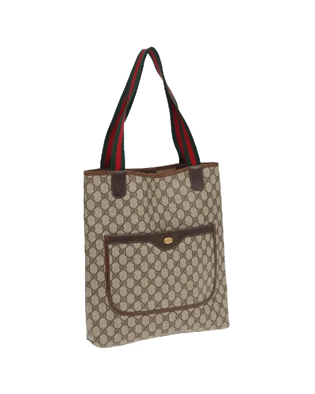 GG Canvas Web Sherry Line Tote Bag PVC Leather