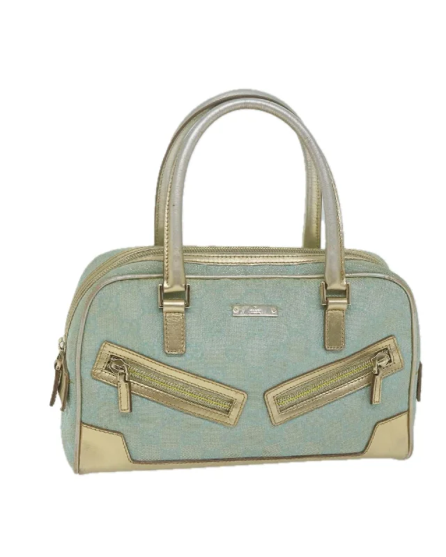 Canvas Hand Bag with Gold Tone Accents